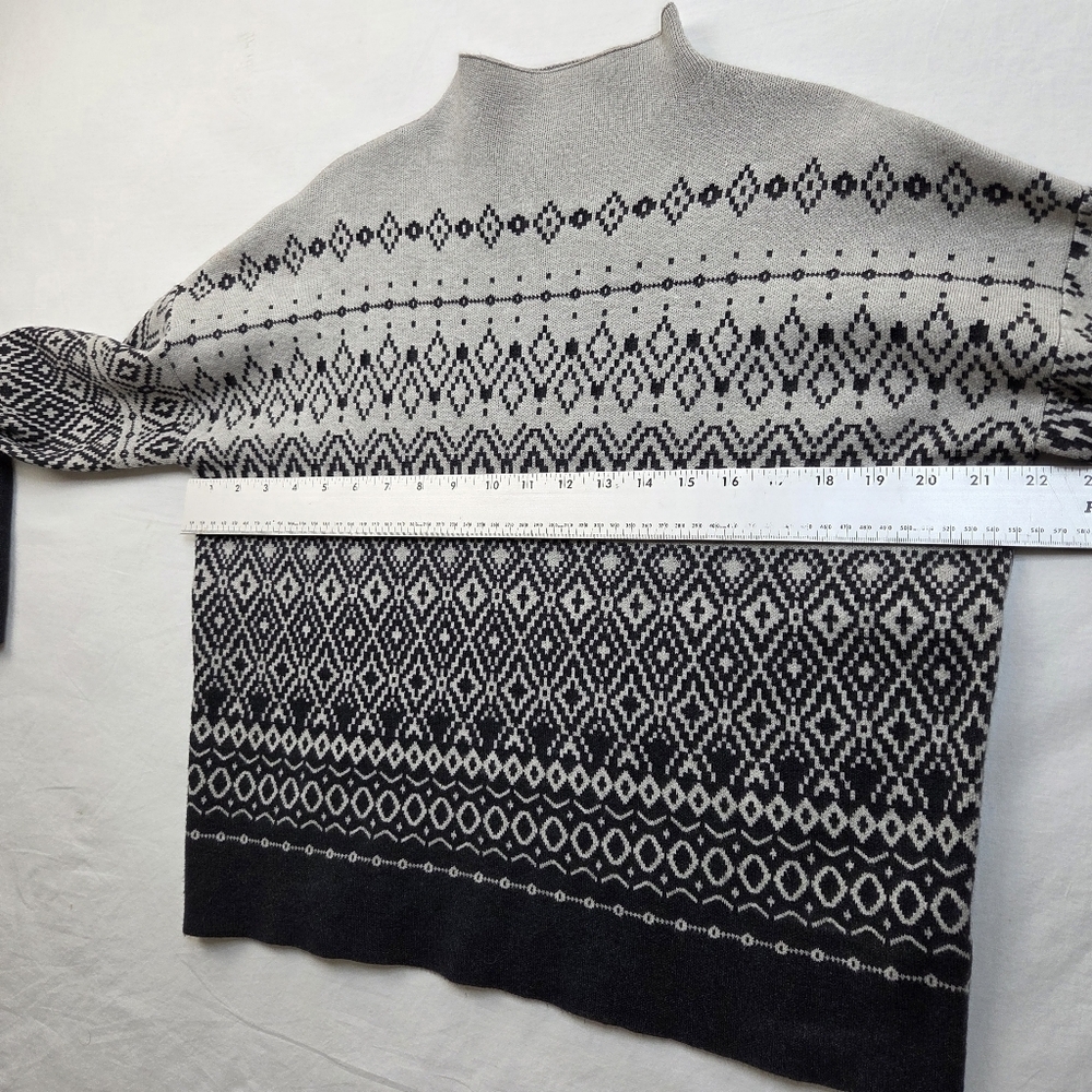 Joie Gray Black Fair Isle Sweater M Mock Neck Stretchy Knit Pullover - Picture 10 of 12
